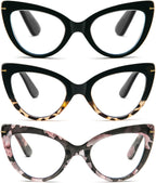DXYXYO Oversized Cat Eye Reading Glasses Women Blue Light Blocking with Magnification 1.5 Vintage Fashion 3 Pack Anti Blue Retro Cute Computer Readers