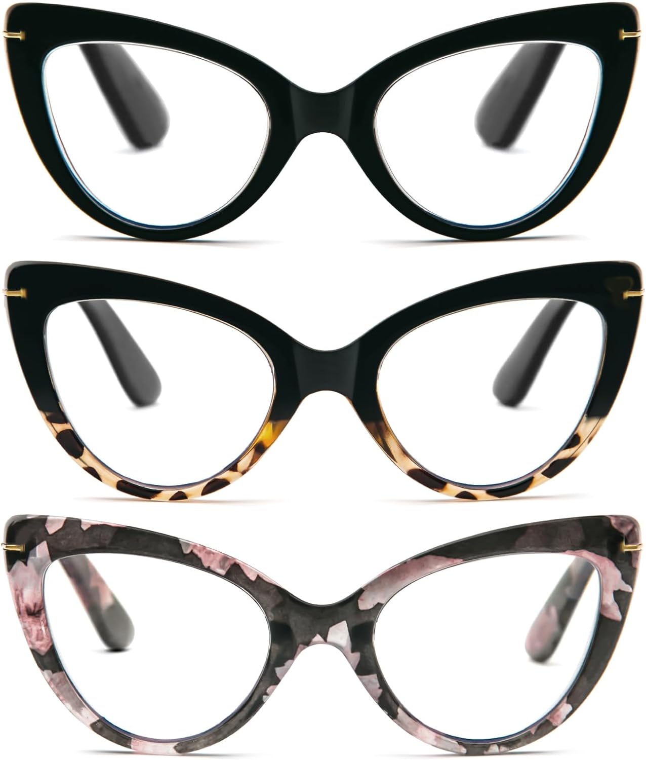 DXYXYO Oversized Cat Eye Reading Glasses Women Blue Light Blocking with Magnification 1.5 Vintage Fashion 3 Pack Anti Blue Retro Cute Computer Readers