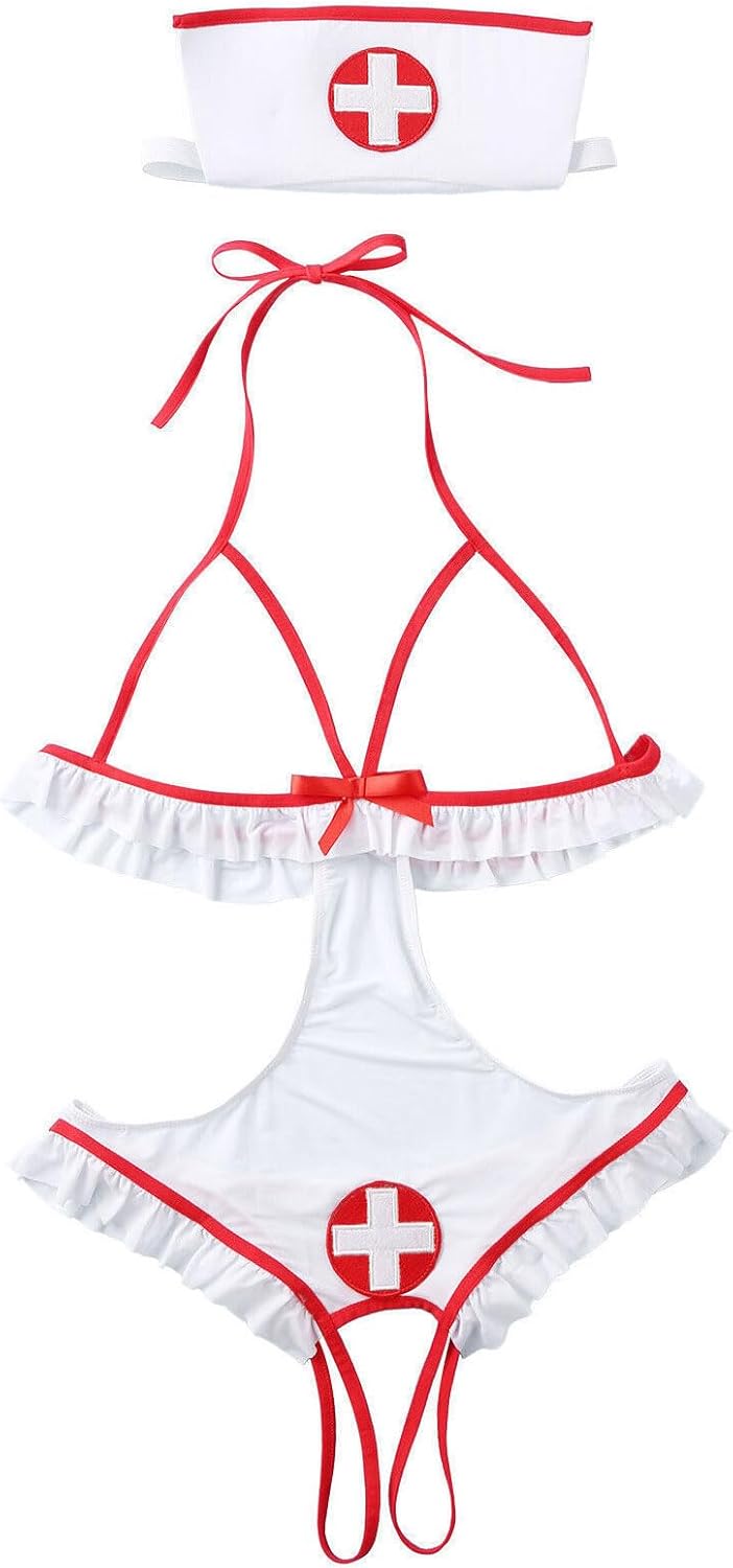 Sexy Nurse Costume Lingerie for Women, 2 Pcs Nurse Lingerie Set with Headband Sexy Halloween Costume Woman 2026