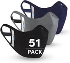 Safe+Mate x Case-Mate - Cloth Face Mask (51 Pack) Washable & Reusable - Adult L/XL - Cotton - Includes Filters - Black/Navy/Gray