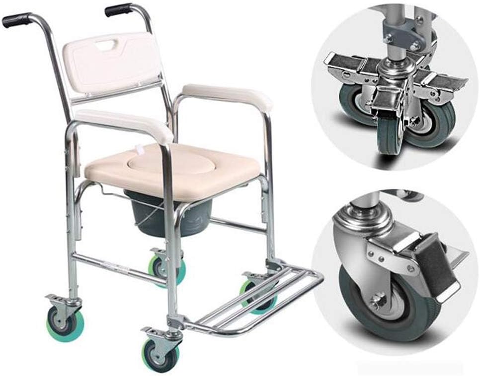 Homecare Commode Chair 3 in 1 Deluxe Bath Toilet Wheelchair Shower Seat Seniors, Disabled Walking Aid with Footrests Non-Slip Handrail Surgery Recovery