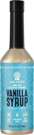 Lakanto Simple Flavoring Syrup - Monk Fruit Sweetener with Allulose, Perfect for Coffee, Tea, Cocktails, Snow Cones, Sodas, Other Drinks, Keto, Vegan (Vanilla - 25.4 fl oz)