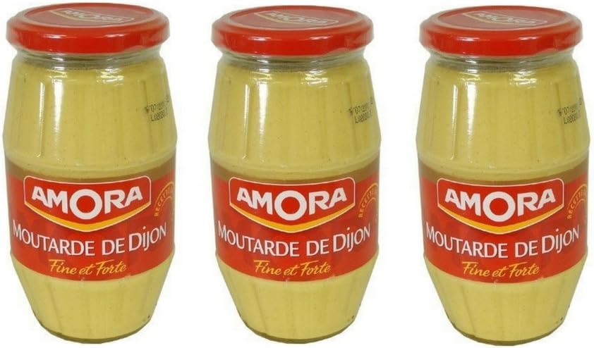 Amora Moutarde de Dijon Fine et Forte - Fine French Strong Dijon Mustard | Made in France | 440 Grams (15.5 Ounce) Glass Jar, 3-Pack