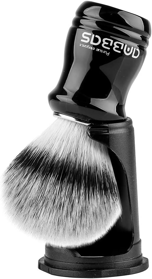 Anbbas Synthetic Badger Shaving Brush with Black Holder Stand,Resin Handle Foam Brush 2in1 Set for Men Wet Shave