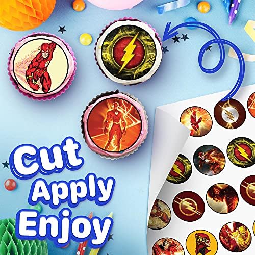 30 x Edible Cupcake Toppers Themed of Flash Party DC Collection of Edible Cake Decorations | Uncut Edible on Icing Sheet