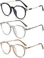 VEVESMUNDO Blue Light Blocking Reading Glasses Round Stylish Computer Readers Eyeglasses for Women Men