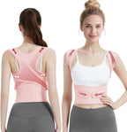 Posture Corrector for Women & Men, Full Back Brace Support with Adjustable Shoulder Straightener, Lower & Upper Back Pain Relief - Scoliosis, Hunchback, Spine Corrector (Pink, Large)