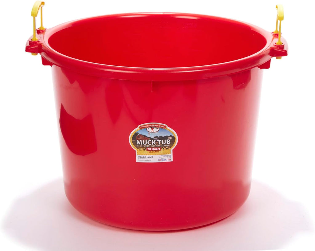 Little Giant® Plastic Muck Tub | Durable & Versatile Utility Bucket with Handles | Muck Bucket | Durable Handles | 70 Quart | Red