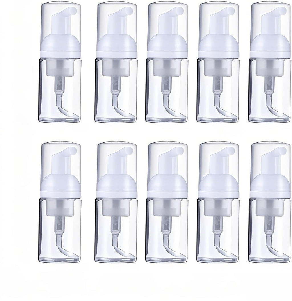 10Pcs 1Oz Plastic Foam Pump Bottle Transparent Empty Dispenser Bottles Travel Soap Bottle Mini Shampoo Pump Empty Travel Foaming Containers for Shampoo Cleaning Lash Cosmetics Packaging