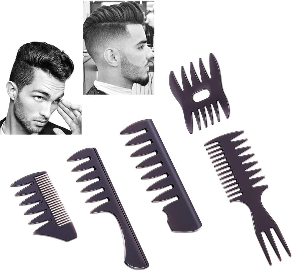 Styling Hair Comb Set Salon Barber Hairstylist Comb 5 Pack Professional Hair Brush Retro Hairdressing Hair Care Style Accessory Double-sided for Men Boy Gentleman