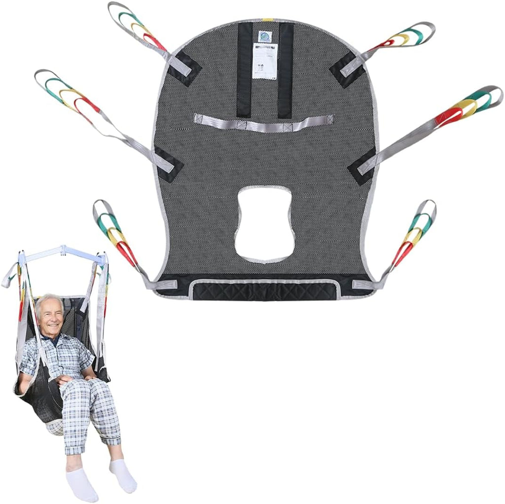 6 Point Universal Full Body Patient Lift Sling,Breathable Mesh & Commode Opening,Fit for Hoists Safe Weight Capacity of 500 lbs