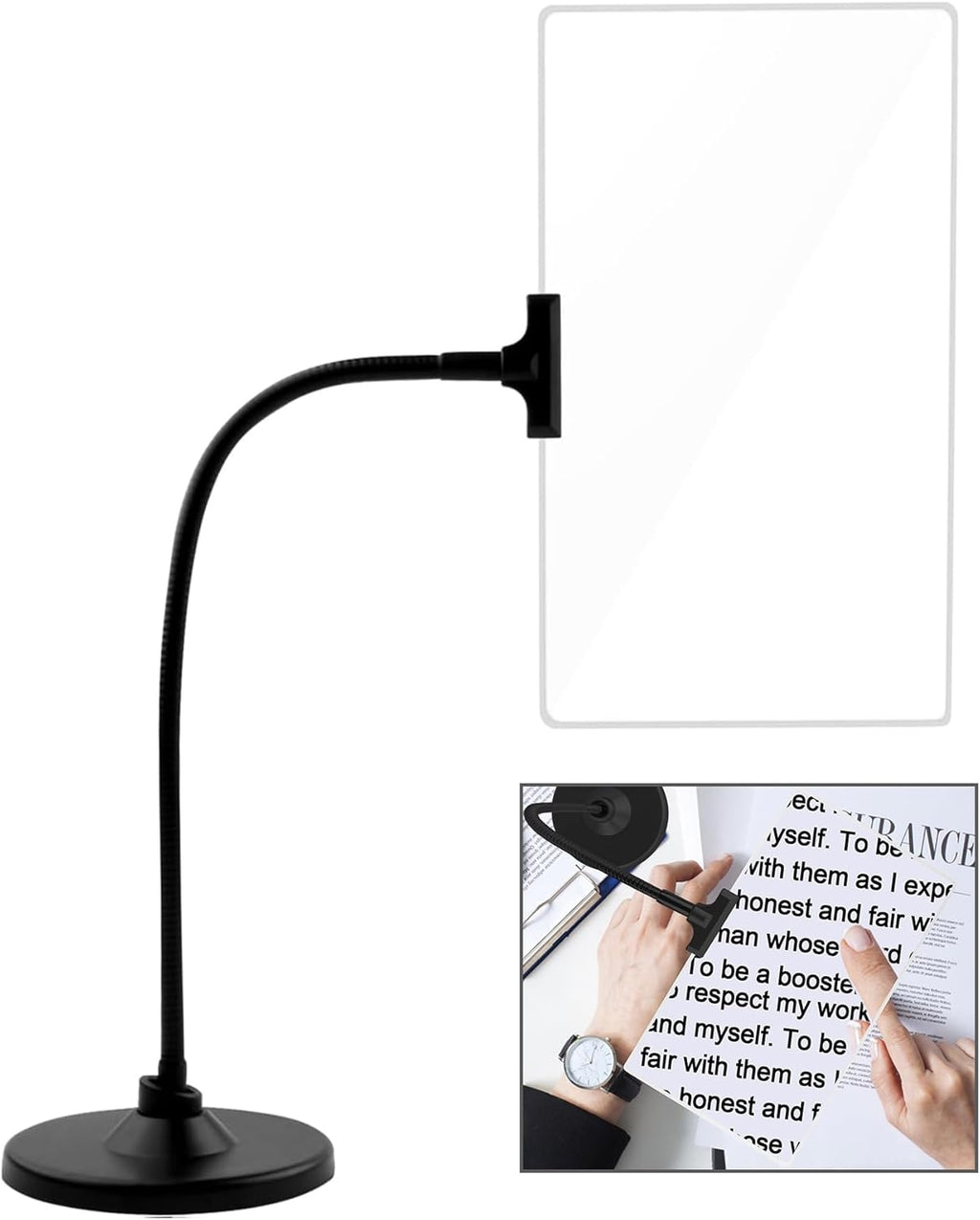 Magnifying Glass with Stand, 10" x 6" Large Page Magnifier, Flexible Gooseneck for Reading Small Print, Low Vision Aid for Seniors