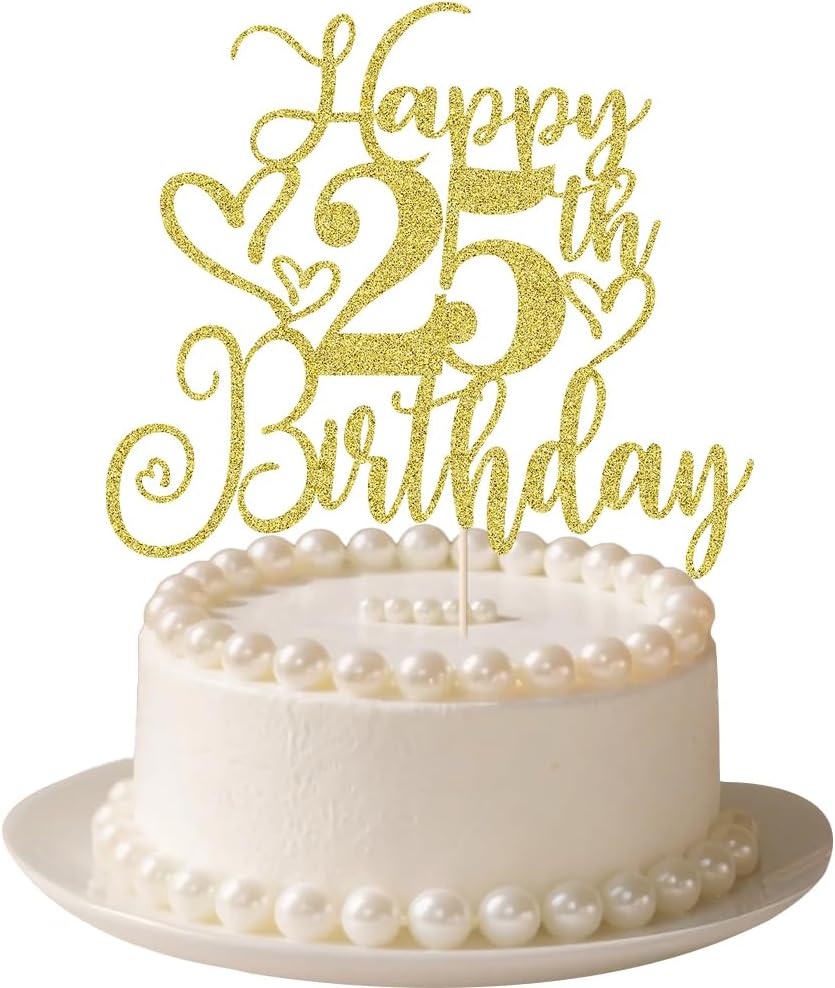 Happy 25th Birthday Cake Topper Gold Glitter Hello 25th Birthday 25 Anniversary/birthday party decoration gift plugin (25)