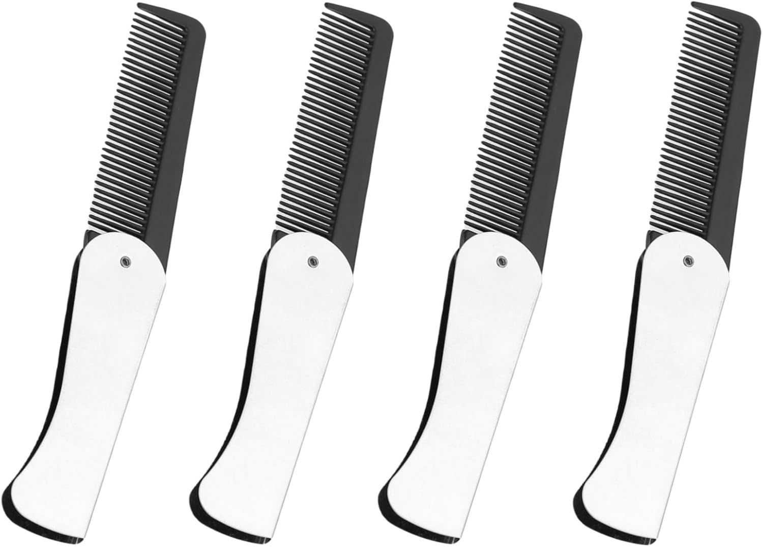 4 Pcs Folding Pocket Combs for Men - Stainless Steel Fine Tooth Hair Beard Combs for Styling Hair, Beard or Mustache Care, Compact Design for Travel & Everyday Grooming (Silver)