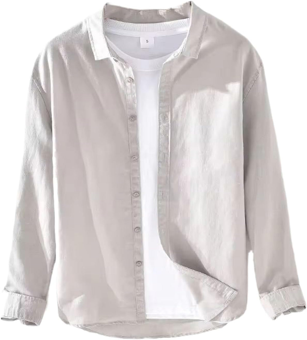 Men's Blouse Black Cotton Linen Shirt Solid Long Sleeve Breathable Simple Casual Male Loose Thin Tops Shirts