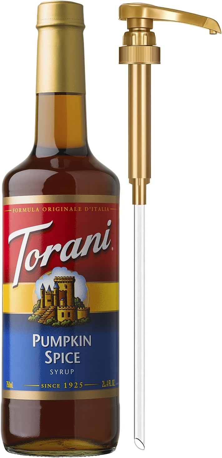 Torani Coffee Syrup, Pumpkin Spice Flavoring for Drinks, Glass Bottle with Pump Included, 25.4 Fl Oz