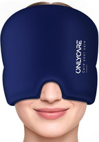 ONLYCARE Migraine Relief Cap, Upgraded Odorless Headache Relief Cap Mask Products, 360° Gel Surround Cooling Ice Pack Mask Head Wrap for Tension, Migraine, Sinus, Stress, Headaches, Hangover, Blue