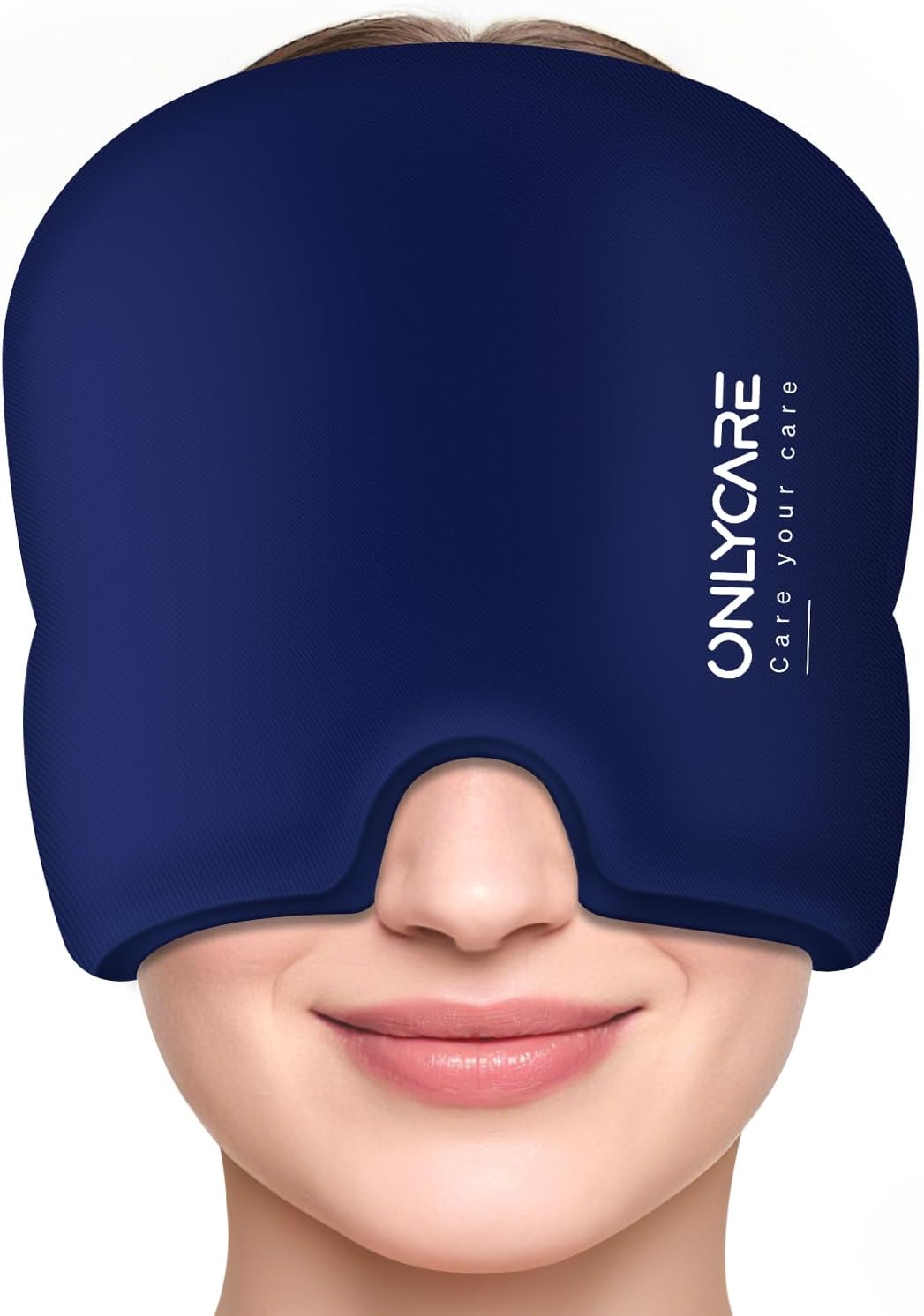 ONLYCARE Migraine Relief Cap, Upgraded Odorless Headache Relief Cap Mask Products, 360° Gel Surround Cooling Ice Pack Mask Head Wrap for Tension, Migraine, Sinus, Stress, Headaches, Hangover, Blue