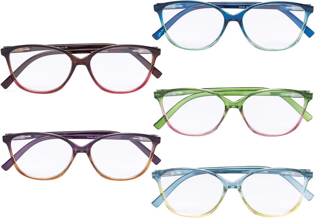 CessBlu Ladies Reading Glasses 5 Pairs Oversize Reader Eyeglasses for Women Reading Cat-eye Design with Spring Hinge