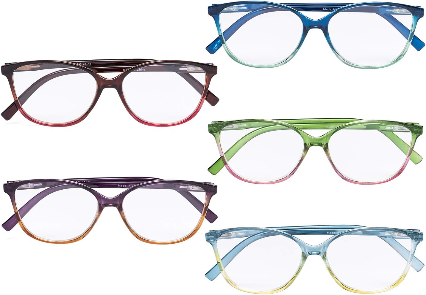 CessBlu Ladies Reading Glasses 5 Pairs Oversize Reader Eyeglasses for Women Reading Cat-eye Design with Spring Hinge