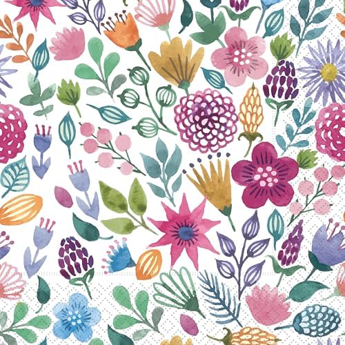 IHR Ideal Home Range Party Napkins Disposable 3-Ply Paper Lunch Napkin Pack, 6.5" x 6.5", Spring Medley, 20-Count