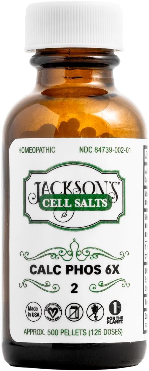 Jackson's #2 Cell Salt Calc Phos 6X (500 Pellet Bottle) – Certified Vegan, Lactose-Free Schuessler Tissue Salt Calcarea Phosphorica 6X (Made in USA)