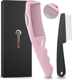 Dandruff Comb 2PC Upgraded Fine Tooth Scalp Detox Comb Lice for Women, Men & Kids Scalp Detoxing, Sweep & Massage Hair Brush Tool with Elegant Box for Hair Care (Pink)
