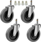 4-Inch Swivel Stem Caster for Rubbermaid Mop Bucket Utility Cart, 7/16-Inch Stem Diameter Rubber Wheel Set of 4, Heavy Duty TPR Weber Grills Shop Vac Replacement Wheels