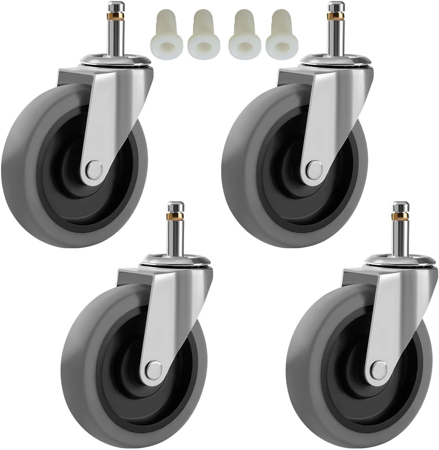 4-Inch Swivel Stem Caster for Rubbermaid Mop Bucket Utility Cart, 7/16-Inch Stem Diameter Rubber Wheel Set of 4, Heavy Duty TPR Weber Grills Shop Vac Replacement Wheels