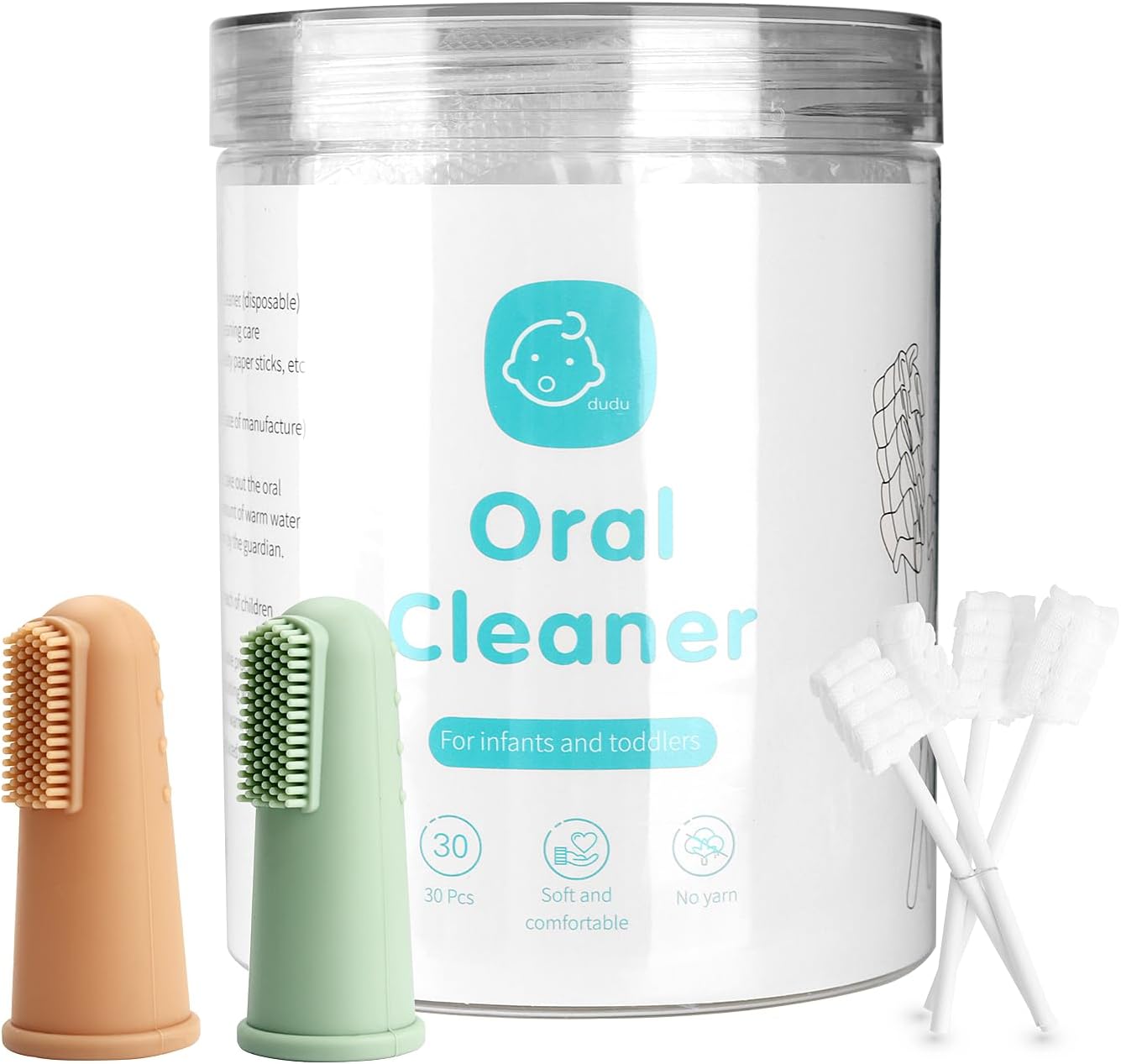 UHFi Baby Toothbrush Finger Toothbrush Oral Cleaner Kit with Baby Tongue Cleaner Toddler Silicone Tooth Brush 0-6 Months 6-12 Months (Clay/Mint+30PCS)