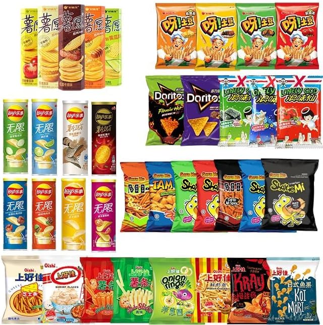 Exotic Asian Lay'sChips Crispy Asian Potato Chips from China Taiwan Mixed Variety Pack (8 Packs)