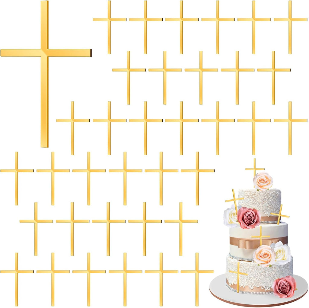 18pcs Baptism Cake Toppers Acrylic Cross Cupcake Toppers Gold Crossing Cake Charm for Baby Shower Birthday Wedding Party Christian Decorations
