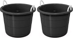 17 Gallon Black Utility Bucket 2-Pack, Flexible Plastic Storage Tub with Reinforced Rope Handles, Multi-Functional Foldable Container for Home, Outdoor, Garage & Gardening