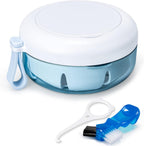 Leak Proof Denture Cup Kit Portable Retainer Case Perfect for Travel, Denture Case Container Cleaning Care for Dentures Aligner Mouth Guard with Denture Brush,Strainer, Removal Tool and Mirror
