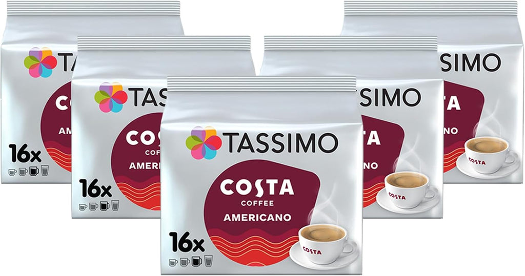 TASSIMO Costa Americano 16 T DISCs (Pack of 5, Total 80 T DISCs), white and red