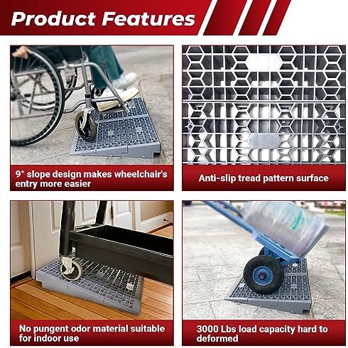 ROBLOCK 3 Inch Rise Detachable Ramps for Wheelchairs for Home Steps Entry, Portable Modular Threshold Wheelchair Ramps for Doorways, Load Capacity 3000 LBS, 2 PCS