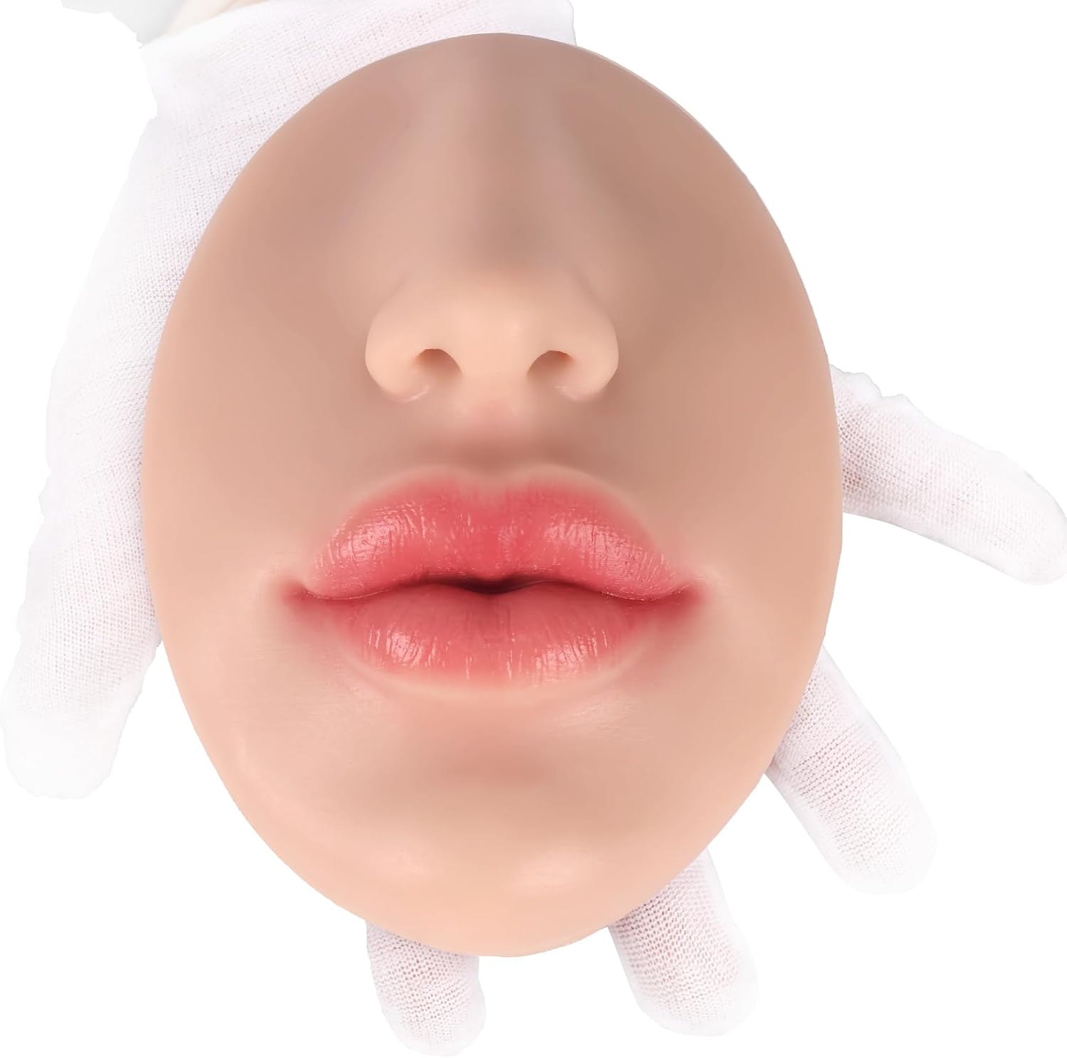 Silicone Nose Mouth Model Soft Flexible Piercing Practice Body Parts Silicone Lips Realistic Face Piercing Model Display (Beige, L-Thick Lip)