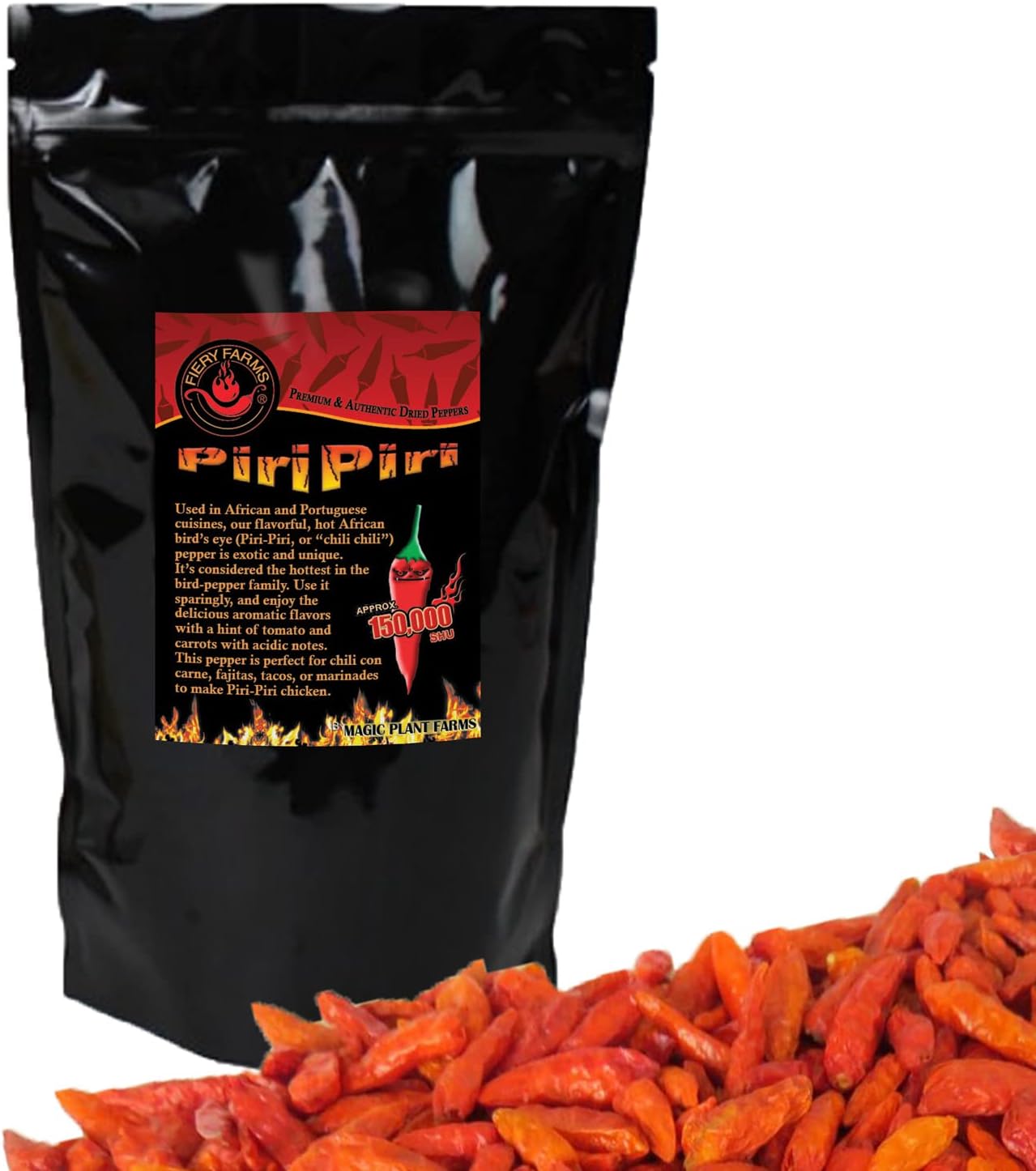 4 OZ Fiery Farms African Birds Eye Dry Chili Pepper Pods (Birdseye or Piri Piri) Non-GMO