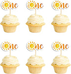 24 PCS Sunshine One Cupcake Toppers, You are My Sunshine First Birthday Cupcake Picks for Baby Shower Birthday Party Cake Decorations Supplies