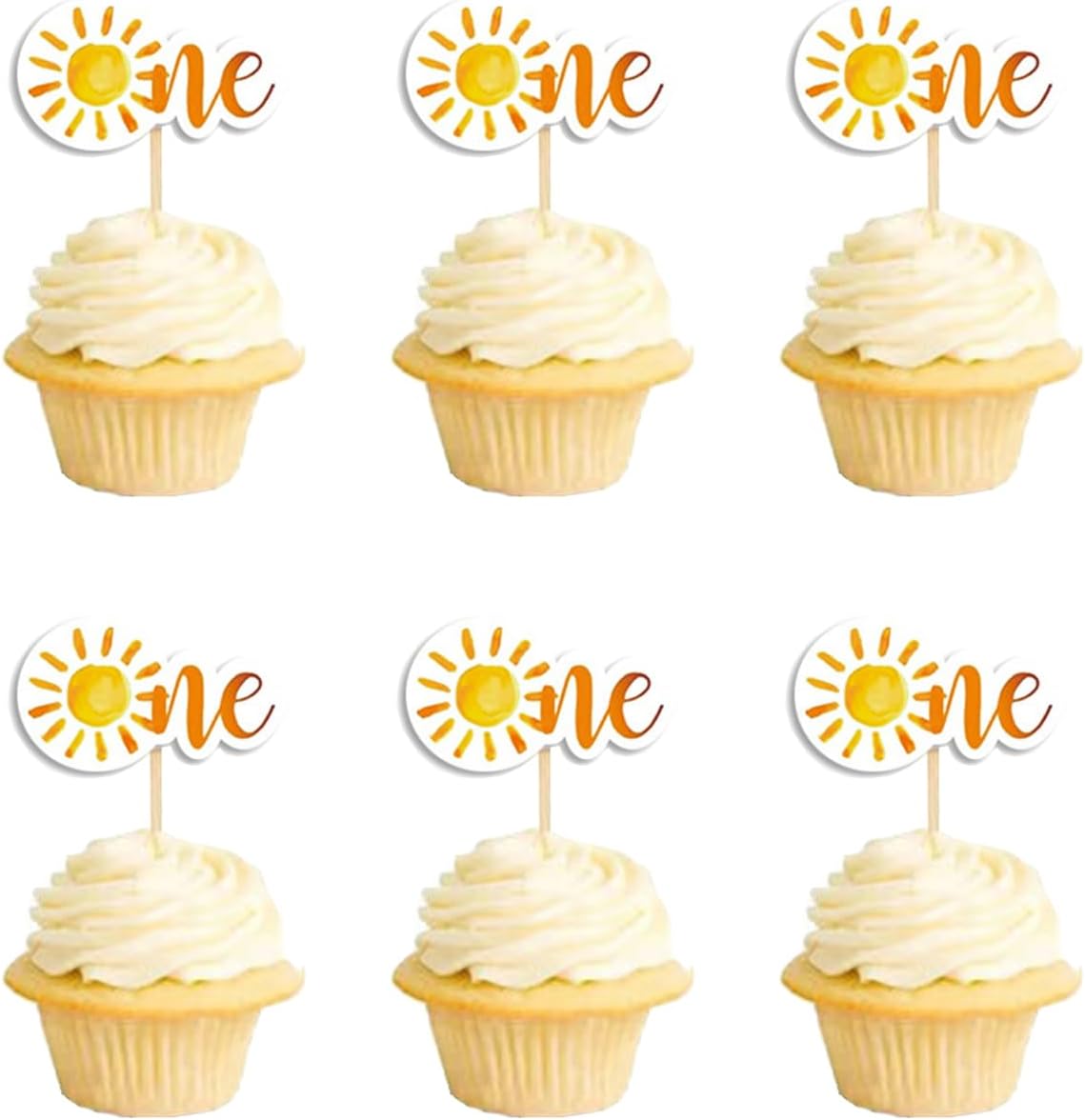 24 PCS Sunshine One Cupcake Toppers, You are My Sunshine First Birthday Cupcake Picks for Baby Shower Birthday Party Cake Decorations Supplies