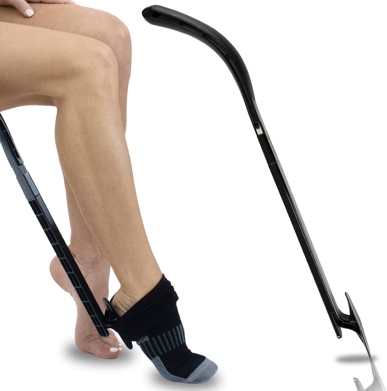 Vive Sock Remover Device for Seniors - Sock Aid and Shoe Horn for Compression Socks, Hosiery and Stockings - Sock Assist for Elderly, Men, Women - No Bending Daily Assistance Device
