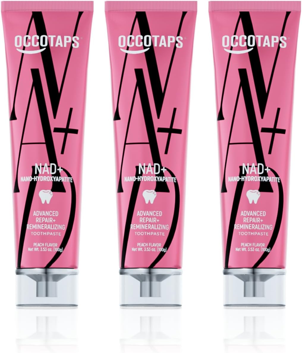 NAD+ Advanced Repair Remineralizing Toothpaste, Nano Hydroxyapatite, Enamel Repair, Sensitive Teeth, Whitening, Antiplaque, Fluoride Free, SLS Free, Peach Flavor，3 Pack