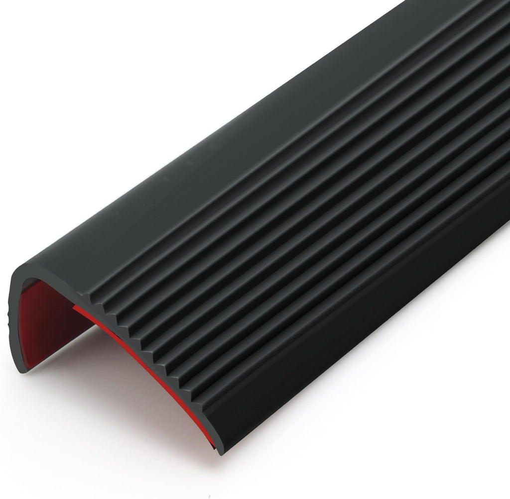 Stair Anti Slip Nosing, Self-Adhesive Vinyl Edging Strip, Flexible PVC Rubber Treads Edge Trim for Outdoor & Indoor Uses (32.8ft, Black)