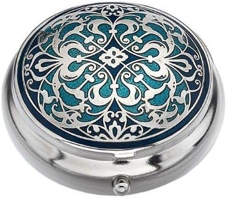 Pill Box (Standard Size) in an Arabesque Design in Blue Color