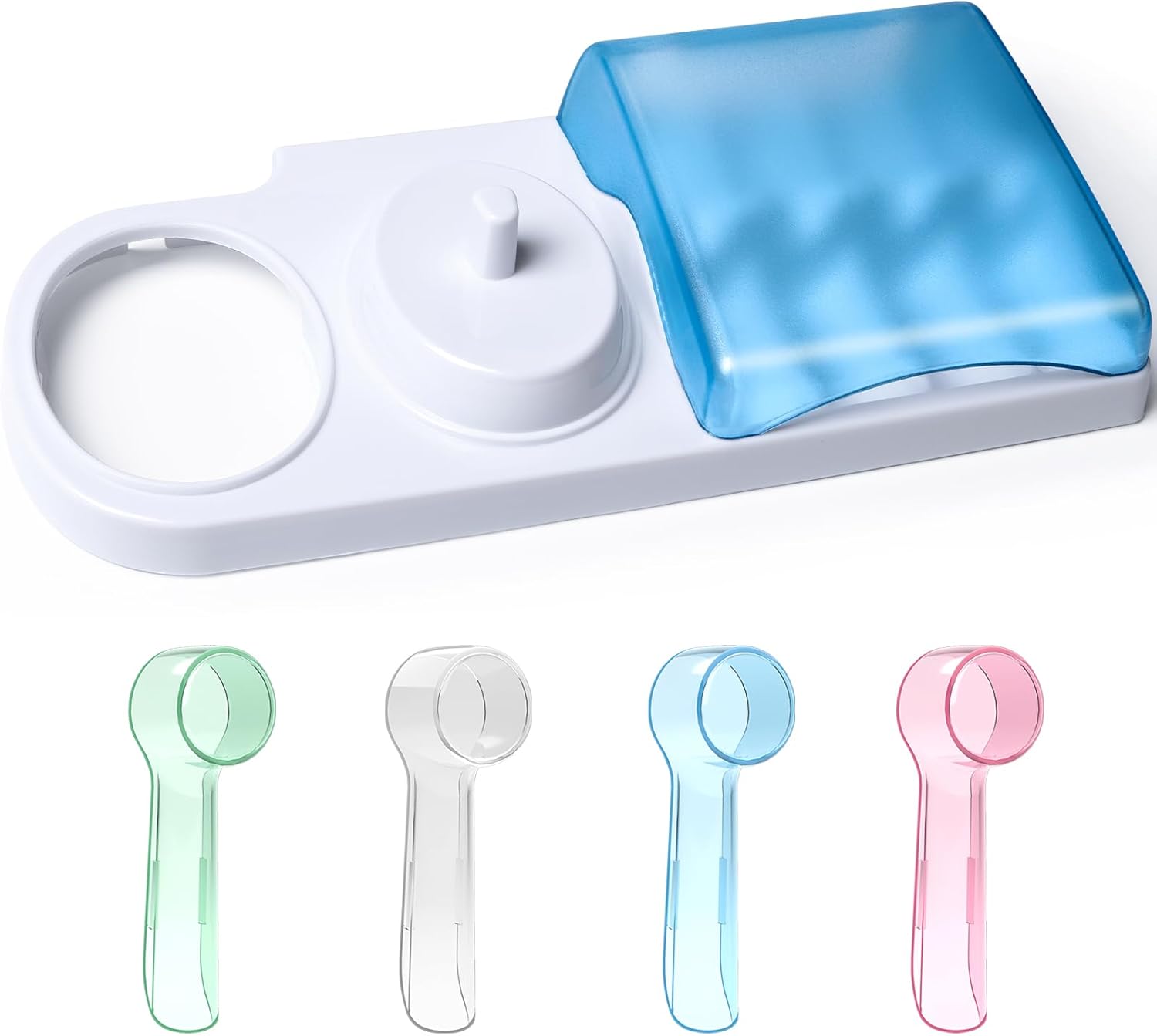 Electric Toothbrush Holder with 1 Charging Stand Slot, 1 Toothbrush Stand and 4 Toothbrush Heads Storage + 4 PCS Toothbrush Head Covers for Oral B