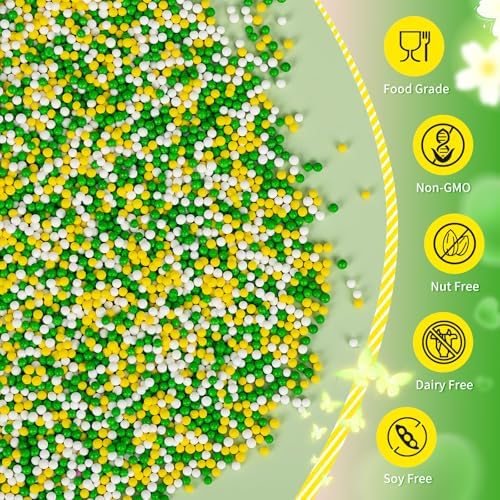 Easter Nonpareils Sprinkle,Edible Spring Sprinkles for Cake Decorating,Green Yellow and White Mini Pearls Mix,130g/4.58oz,Easter Baking Candy Decorations,Cupcake Toppers,Cookie Donuts Ice Cream Dessert,Wedding Birthday St. Patricks's Day Party Supplies