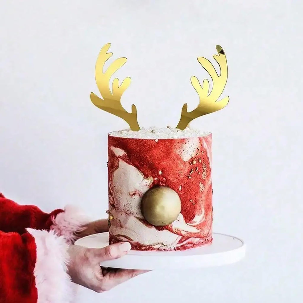 Antler Cupcake Toppers,Gold Acrylic Christmas Deer Cake Picks for Wedding Birthday Baby Shower Christmas Party Decorations Supplies