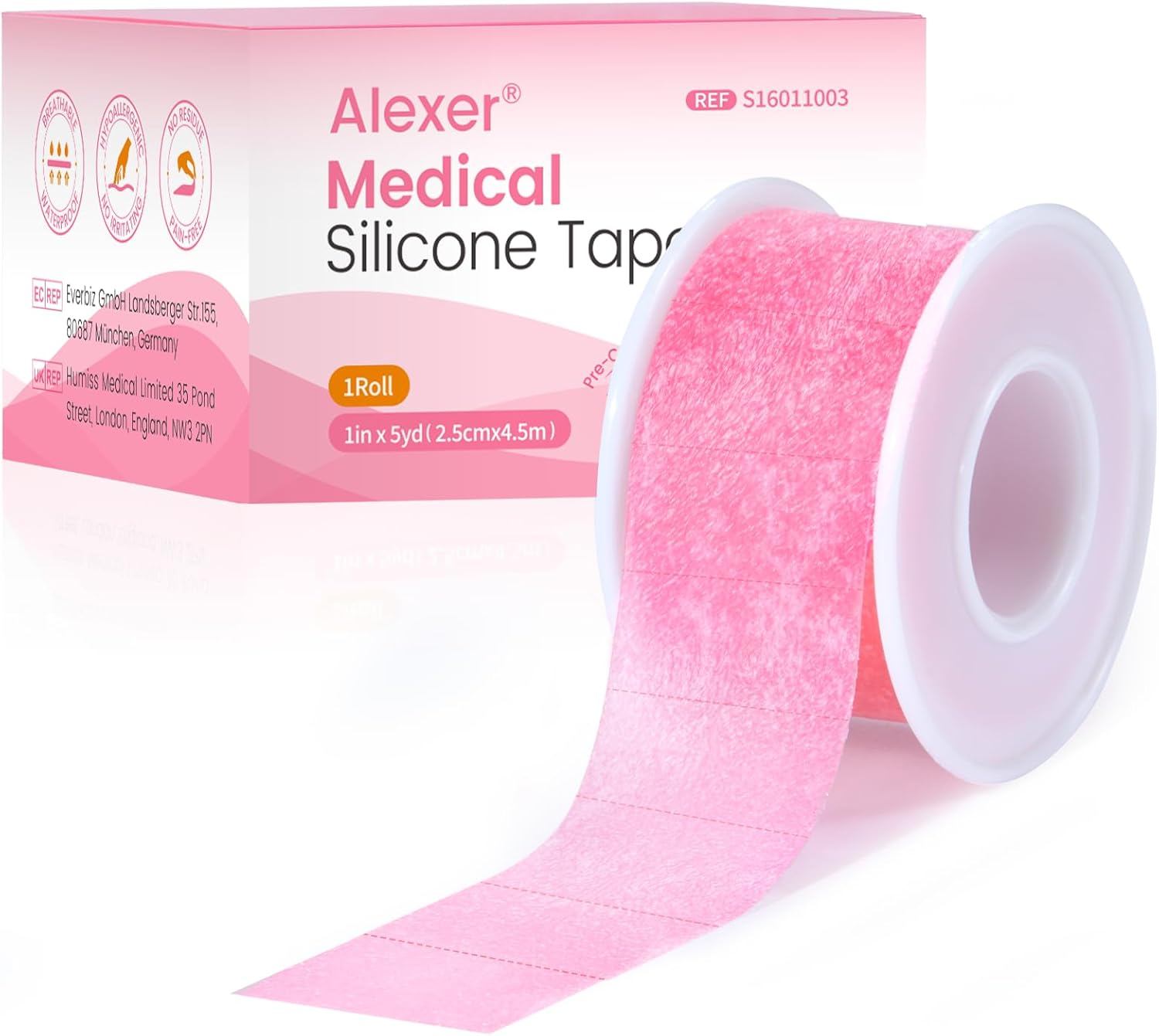 Silicone Medical Tape -1 in × 5 yds (1 Rolls) Waterproof Tape for Sensitive Skin Wound Care, Latex-Free, Painless Removal, Reusable for Gauze Pads and First Aid