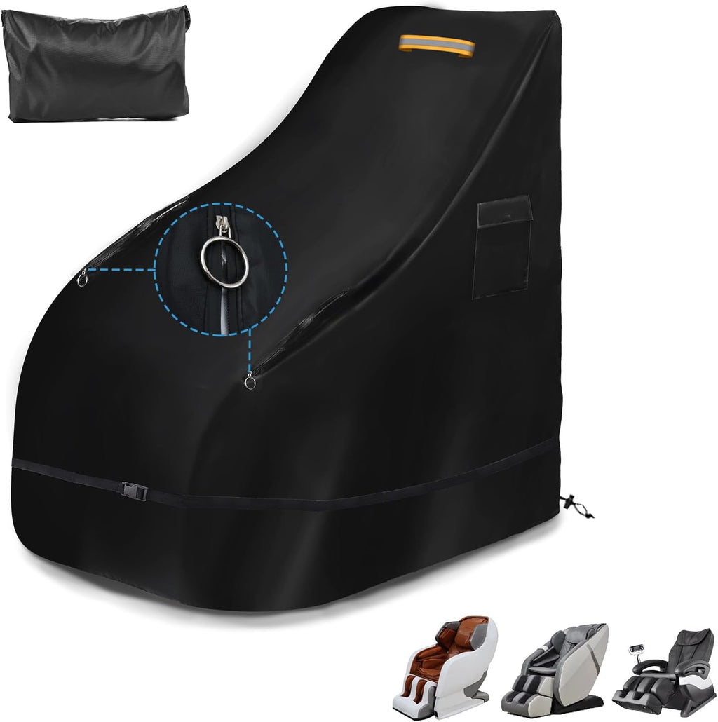 Massage Chair Cover Waterproof Outdoor，Heavy Duty 420D Massage Chair Full Body Covers with 13ft Fastening Windproof Buckle,Massage Chair Cover Protector with Drawstring，Reflective Handle & Storage Bag