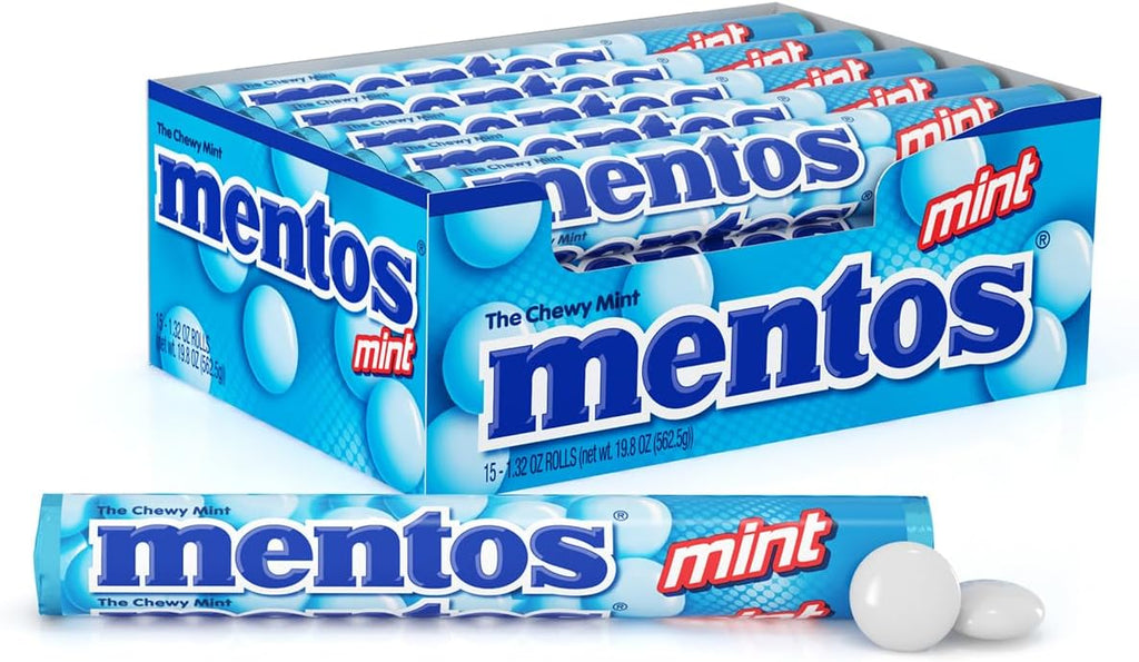 Mentos Chewy Mint Candy Roll, Mint Candies, 14 Pieces Per Roll, 15 Count Party Pack